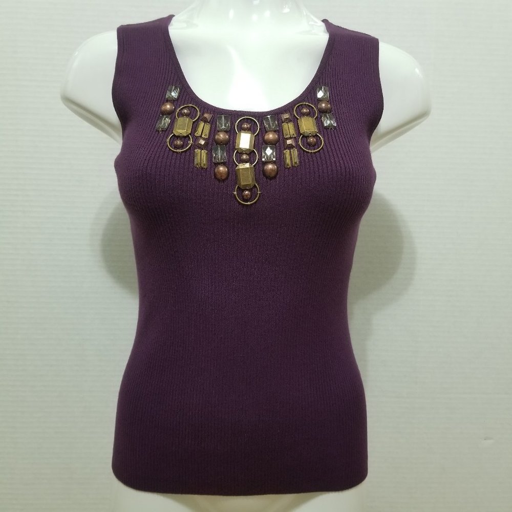 Ruby Rd top Petite Medium PM sleeveless beaded bling embellished ribbed tank